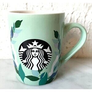 Starbucks Mint Green Mermaid Logo & Leaves Mug - 2020 Starbucks Coffee Cup 10 oz